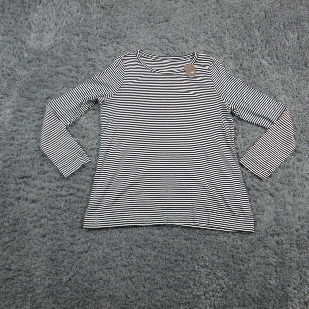 J. Jill Shirt Womens M Blue Striped Long Sleeve Pima Crew Neck Cotton Top NWT